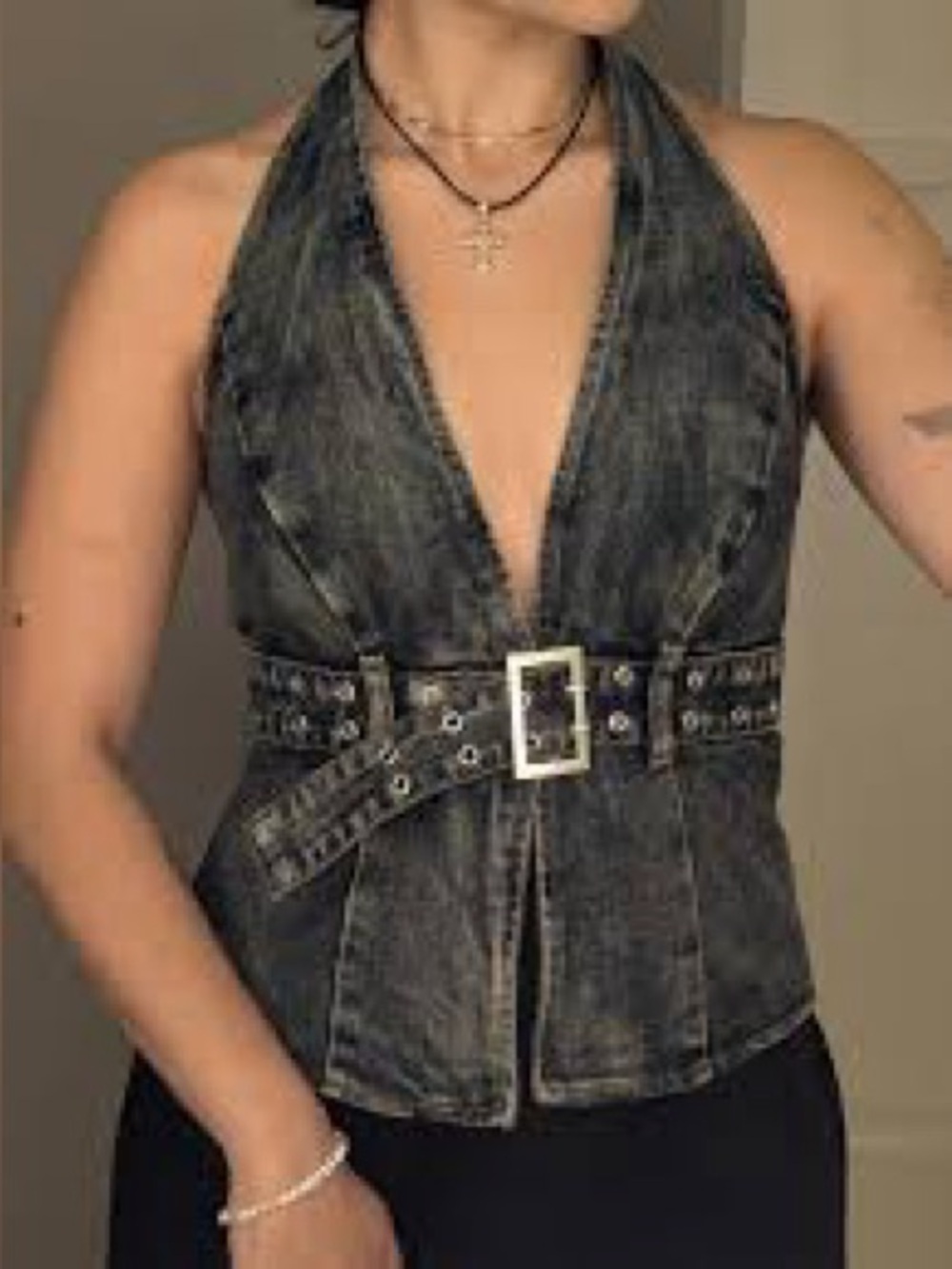 993. AMBER SKY Denim halter top NWT